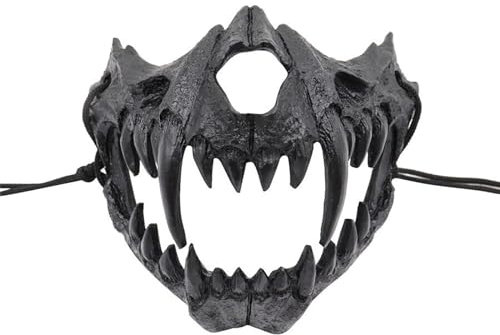 Claofoc Japanische Maske Halloween Tiger Maske Ye Dragon God Schwarze Knochen Harz Totenkopf Gruselige Horror Ninja Cosplay Kostüm Requisiten für Erwachsene (Schwarz)