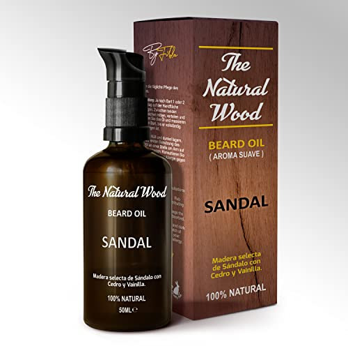 Aceite de Barba y aftershave natural THE NATURAL WOOD con sandalo cedro y vainilla. Aceite de almendras, argán, jojoba, ricino y tocopherol. fragancia suave y duradera. 50ml FABRICADO EN ESPAÑA