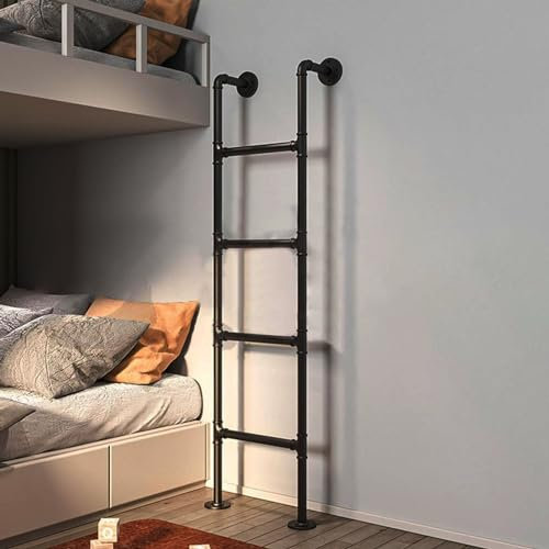 Schwarze Etagenleiter für Wohnmobile, an der Wand montierte Metallleiter für Hochbetten, Dachbodentreppen und Kellerausstiegsleitern, Feuerleiter für die Sicherheit im Haus im Notfall, Platz