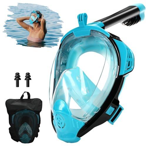 Auauraintt Schnorchelmaske, Erwachsene Tauchmaske,180° Panoramablick mit Kameraposition,Hd-Antibeschlag Schnorchelausrüstung,für Jugendliche Und Erwachsene (Schwarz/Grün, L-XL)