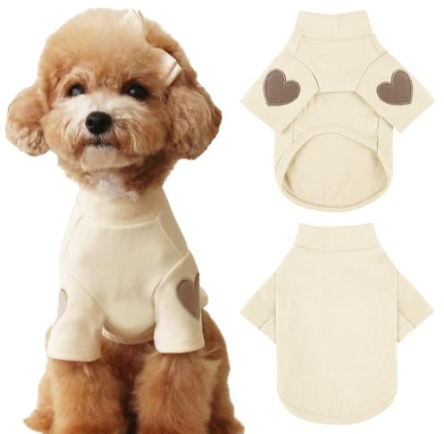 Yaopelky Hundtröja för små medelstora hundar varm husdjur t-shirt hundkläder med hjärttryck katt valp outfit hundtröjor för teddy, chihuahua schnauzer (beige, X-Large)