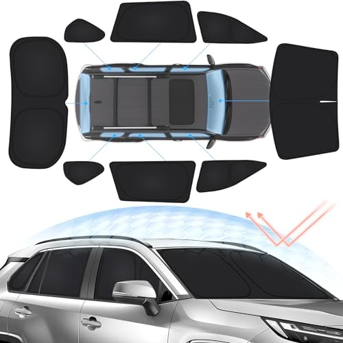 Sunsdrew 8 parasoles para Parabrisas RAV4 2019-2024 2025, Kit Completo de Cubierta de Parasol Lateral Delantero y Trasero RAV4 Plegable, Protector de Visera Solar Que bloquea los Rayos UV y el Calor