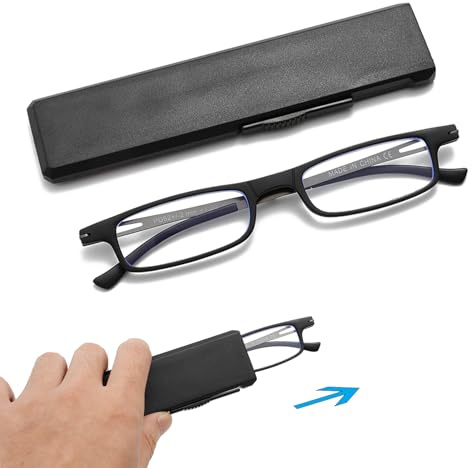 OWTXIS Ultradünne Klapplesebrille Für Männer und Frauen | Kompakt, TR90 Rahmen, Blaulichtblockierend, Mit tragbarem dünnem flachem Etui