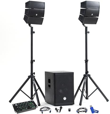 Pack Sonorisation DJ Complet BMBmsonic BMS-12-ARRAY-BT 1000W, Enceintes Satellites, Caisson de Barre USB/Bluetooth +Clé USB 32 Go