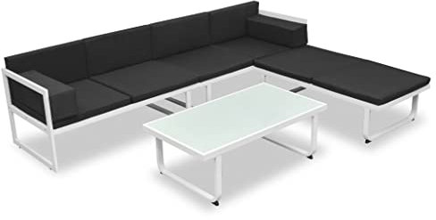 HETFTJN Eckbank Mit Tisch Balkonmöbel Lounge Möbel Outdoor Wohnzimmer Möbel - 4-TLG. Garten-Lounge-Set mit Auflagen Aluminium Schwarz für Hof Café Terrasse Balkon