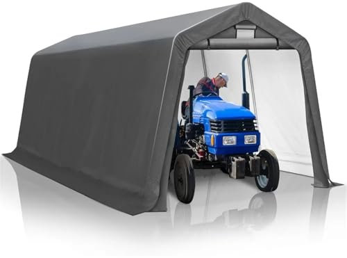 BDXMKS Carport 8' x 14' Outdoor Storage Shelter Shed- Heavy Duty Storage Tent with Roll-up Ventilated Windows, Portable Garage Zipper Storage