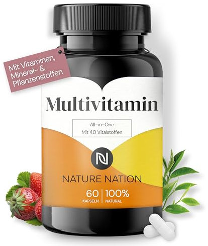 Multivitamin Kapseln - 40 Nährstoffe - Vitamine A-Z hochdosiert - Komplex aus Mineralien, Pflanzenstoffen & Aminosäuren - Laborgeprüft & vegan (1 x 60 Kapseln: Vorrat für 1 Monat, Geschmacksneutral)