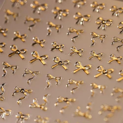 Yamobi 3D Nagelsticker für Nageldesign, Schleife, Nagelkunstaufkleber,Goldene Nagelaufkleber,Selbstklebende Nagel Tattoos für Gel,Nail Art Zubehör für Maniküre und DIY