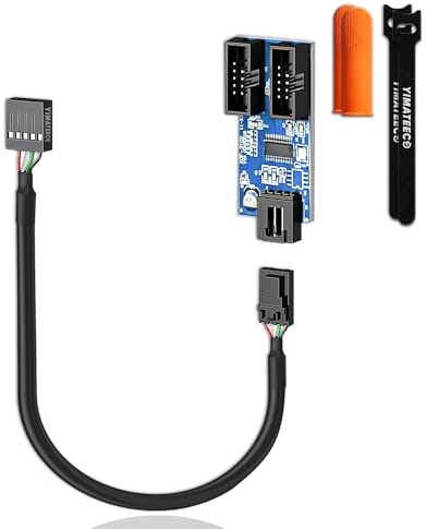 YIMATEECO Motherboard 9pin USB Header Splitter,1 to 2 Internal USB Hub Adapter 9Pin USB2.0 Extension Cable Connector Port Multiplier,for Desktop Motherboard(30CM)