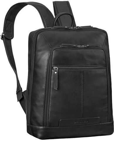 STILORD Giulio Elegant affärsryggsäck herr läder laptopryggsäck 15.6-16 tum mäns läderryggsäck äkta läder dagryggsäck XL för arbete & fritid ryggsäck Farbe:Svart