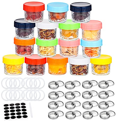 Garvee 4oz/120ml Mini Mason Jars, 16 Pack Glass Canning Jars with Regular Lids and Bands, Small Glass Jars for Spice, Jam, Honey, Jelly, Dessert, Shower Wedding Favors, DIY Candles Decor