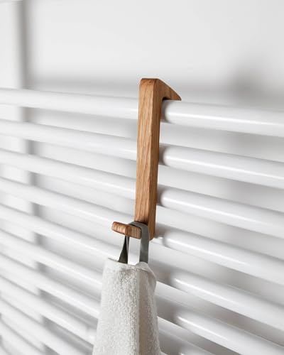Craman Oak Hooks for Radiator – Wooden Towel Hooks magnet – No Drilling – Clip-On Towel Rail Hooks for Bathroom Radiator – Fits All Standard Radiators (natur straight with magnet)