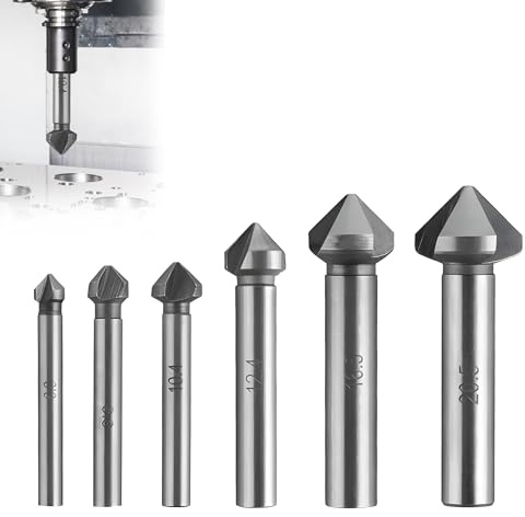 6PCS Countersink Drill Bit Sets for Smooth and Clean Hole Edges 6.3-20.5 mm HSS Steel Countersink Drill Bit 3 Edge 90° Chamfer End Mill Cutter Countersink Deburring Tools for Metal, Wood, Plastic
