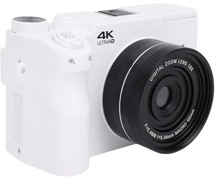 Bewinner Cámara Digital 4K para Fotografía, Cámara de Vlogging WiFi de 75MP con Pantalla de 3 Pulgadas, Lente Dual, Cámaras sin Espejo de Zoom Digital de 18x para Principiante (White)