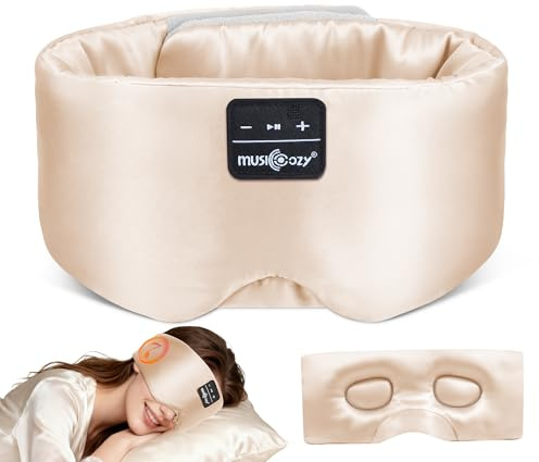 MUSICOZY 3D Silk Bluetooth Sleep Mask Headphones, Mulberry Silk Eye Mask with Ultra-Thin Wireless Speakers, Bluetooth 5.4 Sleeping Headphones for Side Sleepers, Music Sleep Mask Gifts for Men Women