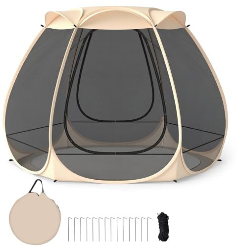 COSTWAY Pop up Zelt für 4–6 Personen, faltbares Outdoor-Campingzelt mit Rundum-Mesh & Tragetasche & Sonnendach, Strandmuschel für Garten, Terrasse, Hinterhof