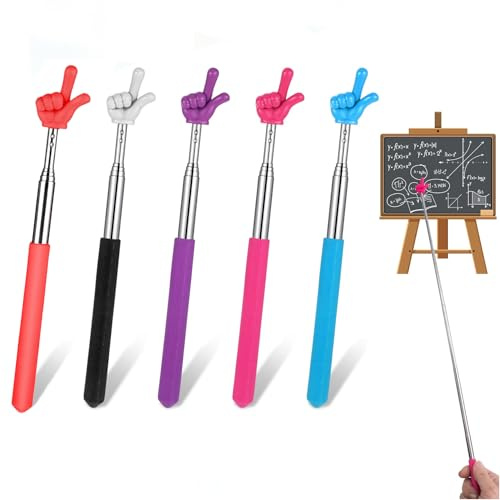 OYUUJII Bacchetta Telescopica Allungabile,5 Pezzi Puntatore Telescopico per Insegnanti Mini Bastone Retrattile Bastoncino Puntatore Aula per Presentatore Forma del Dito Ausili per Insegnanti