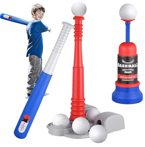 Juego De Pelotas En T: Juguete De Béisbol De 45x25 Cm, Equipo De Bate Ajustable, Juego De Deportes Al Aire Libre para Niños Y Niñas De 3 A 5 Años | Kit De Entrenamiento Portátil Y , para Niños