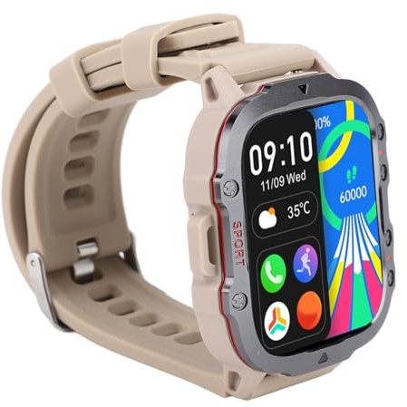 Dpofirs Montre Intelligente TFT 1,96 Pouces avec Haut-Parleur HiFi, Montre de Sport BT étanche pour l'exercice (Beige)