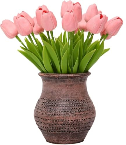 CHCWR Exotisch getrocknete Blumenstrauß 40 PCs gelbe künstliche Blüten ， Realistische Tulpenblüten für Wohnkultur (Keine Vase) (schwarz)
