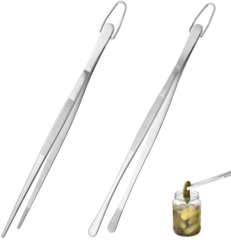 U-Taste 25 cm kökspincett: matlagningstång av 18/8 rostfritt stål med sömlös svetsning, flexibel klämfunktion och halkfri för servering, grillning, stekning, dekoration, installation (rund och spets