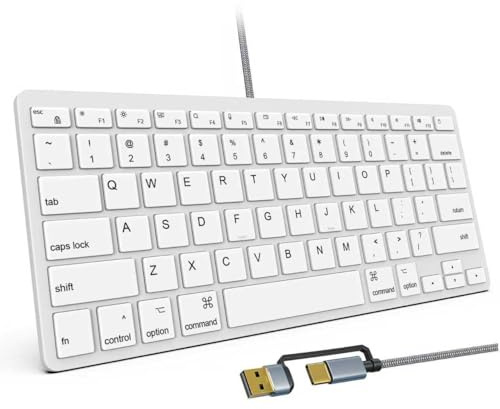 SSS·GRGB 78-Key Wired Keyboard for macOS, USB-A/C, US QWERTY, White | 12 macOS shortcuts, low-noise scissor keys, 8° tilt, anti-slip feet and 140 cm braided cable for home, office and travel