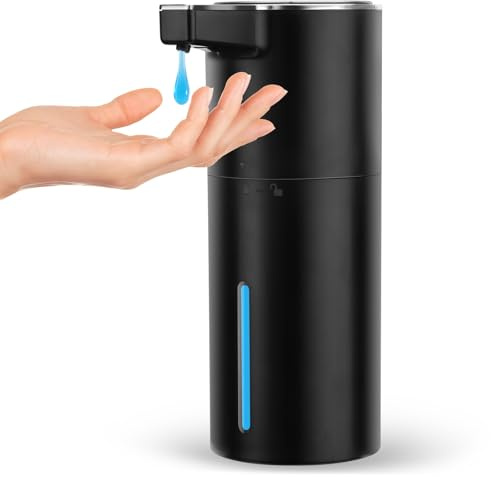 Phneems Seifenspender Automatisch Elektrischer Wandmontage 400ml | Berührungslos No Touch mit Sensor Flüssigseifenspender 4-Stufen, 1800mAh USB Wiederaufladbar für Bad & Küche,Schwarz