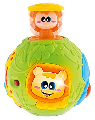 Chicco Gioco Palla Pop Up, Palla Musicale con Effetto Sorpresa, a Tema Giungla Con Luci, Suoni ed Effetto Cucù, Sviluppa Abilità Manuali, 6-36 Mesi