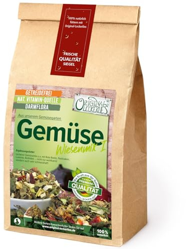 ORIGINAL LECKERLIES® Gemüse-Wiesen-Mix I 1kg, ***Premium Qualität*** – getreidefrei – artgerechtes Nagerfutter für Kaninchen, Meerschweinchen, Hamster, Chinchilla, 100% Natur mit Gemüse und Kräutern