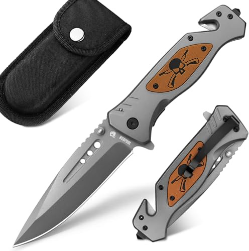 NedFoss fällkniv Outdoor Survival kniv räddningsmätare, vass rostfritt stål blad fickkniv överlevnadsmätare med skärare och glasbrosch, bra enhandskkniv bälteskniv campingkniv