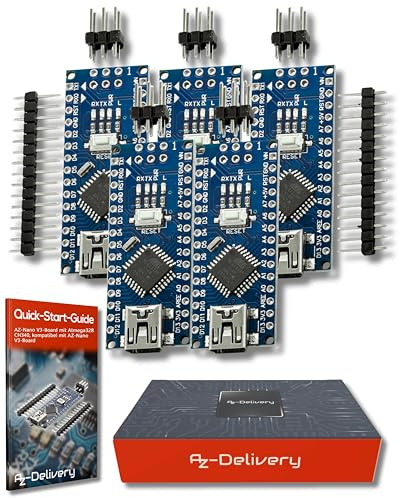 AZDelivery 5 x AZ-Nano V3-Board Mini Carte USB ATmega328 5V 16MHz CH340 Micro contrôleur ATmega328P, CH340G remplace FT232RL y Compris E-Book!