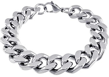 RUGGED steel Herren Panzerarmband Edelstahl massiv Armkette 14mm breit Karabinerverschluss Farbe Silber hochglanzpoliert (26)