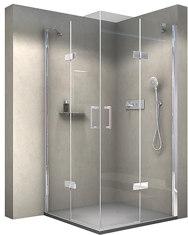 BERNSTEIN Duschkabine mit Drehtür Eckeinstieg Dusche EX809 - Nano Hebe-Senk-Mechanismus ESG-Sicherheitsglas - Duschabtrennung 90 x 90 x 195 cm