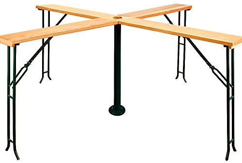 Deuba® Folding Wooden Garden Bar Table with Parasol Hole, 2.5m Diameter | Quattro 4-Way Cross Shaped Trestle Table, Space Saving High Top Standing Bistro Picnic Table for Outdoor Parties & BBQ Events