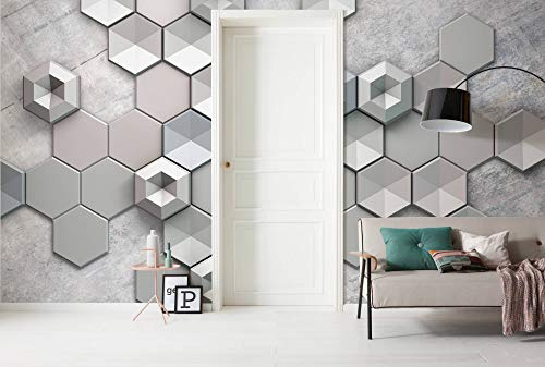 Komar Papel pintado fotográfico de fieltro HEXAGON CONCRETE, 400 x 250 cm (ancho x alto), papel pintado para dormitorio, salón, pasillo, diseño, decoración, decoración de pared