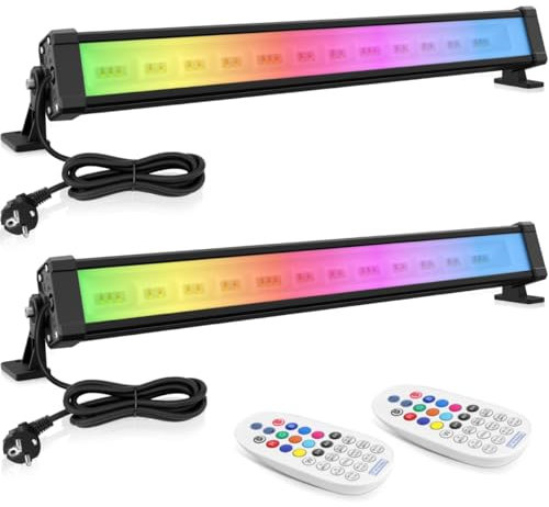 MEIHUA Projecteur LED RGB Barres 42W 2Pack Spot LED Couleur Télécommande, 10 Couleurs & 30 Modes, Luminosité Réglable, Étanche IP66, Minuterie et Mémoire, Eclairage pour Halloween Bar Jardin