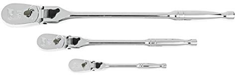 GearWrench 3 Piece 1/4, 3/8 and 1/2 Drive 84 Tooth Locking Flex Head Teardrop Ratchet Set - 81276A-07