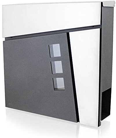 BITUXX Design Briefkasten 18065 Wandbriefkasten Hausbriefkasten Postkasten mit Zeitungsfach Anthrazit Graphit Optik und Edelstahl Einwurf