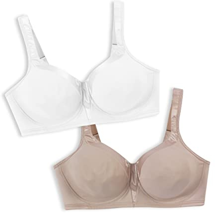Playtex 18 Hour Silky Soft Smoothing Wireless, Full-Coverage T-Shirt Bra, Single Or 2-Pack Reggiseno, Opaque, Bianco/Nudo, 7D (Pacco da 2) Donna