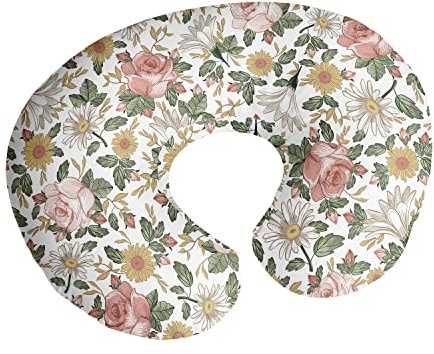 Sweet Jojo Designs Vintage-Kissenbezug mit Blumenmuster, Boho-Stil, Stillkissenbezug für Neugeborene, Flasche, Stillkissen, nicht im Lieferumfang enthalten, Rouge, Rosa, Gelb, Shabby-Chic, Bauernhaus