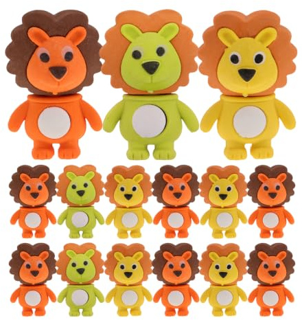 NUOBESTY Kinder Radiergummi Mitgebsel Mini Löwe Figur 18 Stk Miniatur Löwen Neuheit Radiergummi Block Schreibwaren für Kinder Schulen Schüler Schulbedarf Kindergarten Party Geschenke