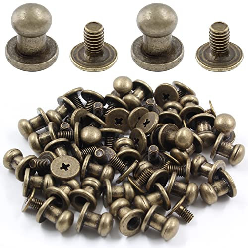 Moicstiy 30 x runde Kopfknopfnieten aus Bronze, 6 mm, für Tasche, Gürtel, Handwerk, DIY-Dekoration
