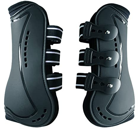 Wandrola Horse Boots Open Front Jumping Tendon Sport Boots, Secure Leg Protection, Classic Equine Supplies (Black, M)