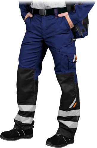 REIS PROMASTER Prom-T Arbeitshose für Herren, Sicherheitshose, Arbeitshose, mit Knieschonern, Reflexstreifen, Blau-Schwarz-Orange, Größe: 58