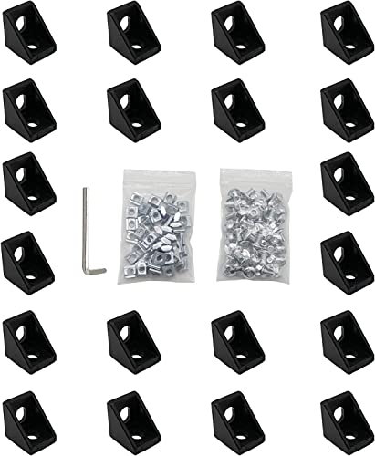 Pack of 20 Mounting Material Angle Fastening, with 40 Pieces M5 T-Nuts + 40 Pieces M5 Screws + 1 Piece Wrench for Slot 6 mm 20S Aluminium Rail Accessories, DIY Projects 3D Printer CNC