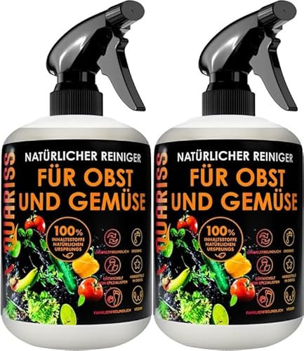 QUARISS Natürliches Reinigungsmittel für Obst und Gemüse - Vegan Gemüsereiniger Obstreiniger - Entfernt Wachs Schmutz Staub und andere Verunreinigungen (2 X 500ml)