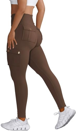 Nuofengkudu Sportbyxor med hög midja för damer, kvinnor, leggings med fickor, L