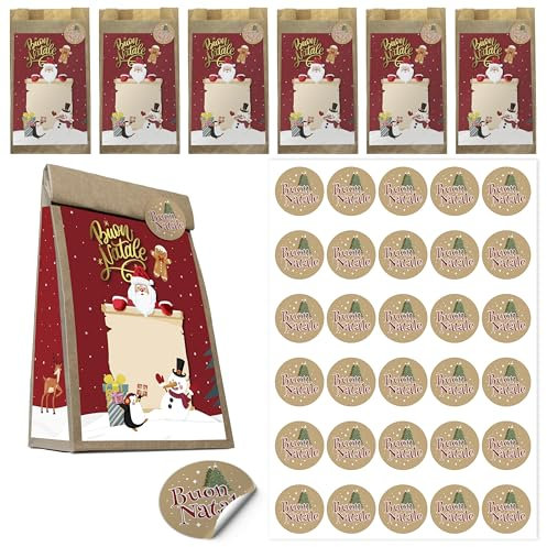Sacchetti Regalo Natale Kraft - 30 Buste per Regali Natalizie Personalizzate - Borse Doni Natalizi Originali -Sacchetto di Natale Originale