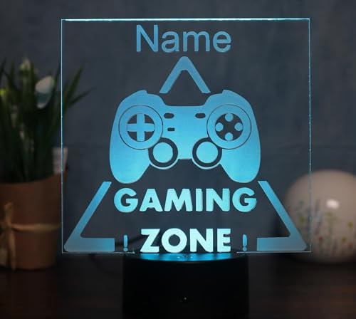 Optechvisual Personalisierte LED Gaming Lampe – Geschenkidee für Gamer & Zocker – Gaming Room Deko – LED Tischlampe mit Namen