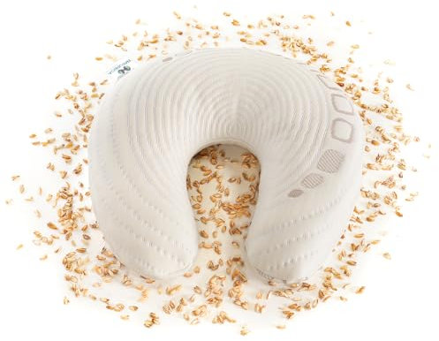 NATURECA Nackenkissen Reise Bio, Kopfkissen nackenschmerzen, seitenschläferkissen bezug abnehmbaren, nackenhörnchen Erwachsene 35x33cm. (DINKELSPELZ)